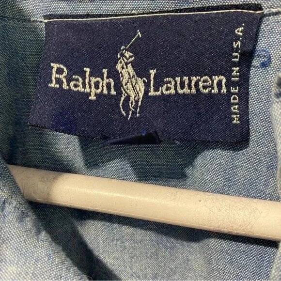 Vintage Ralph Lauren women's ruffled chambray dress mock neck long sleeves S - Picture 3 of 9